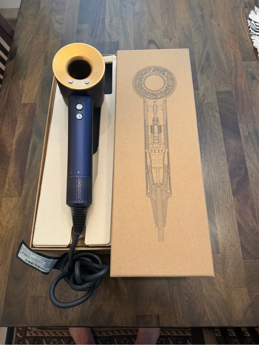 Dyson Hair Dryer in Navy with Gold Accent